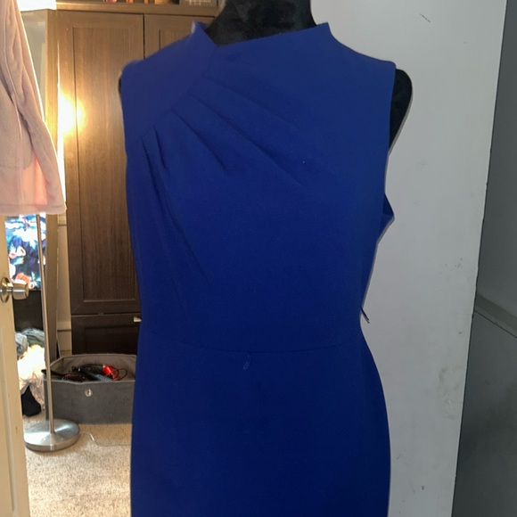 Make a Statement with Our Asymmetrical Neckline Blue Dress - Picture 1 of 3